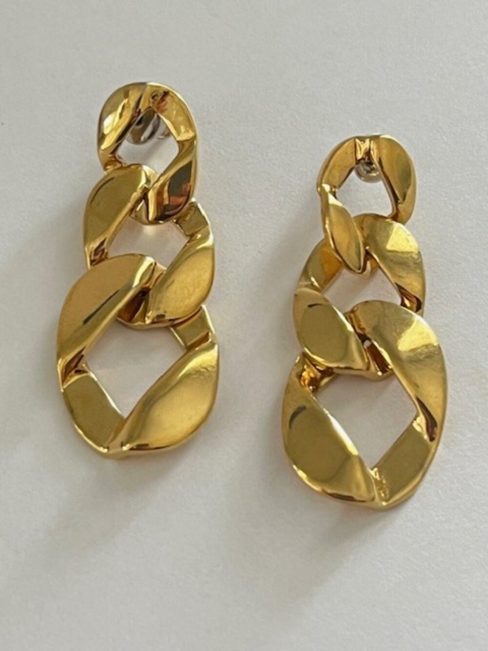 Metal Link Drop Post Earrings Gold Tone